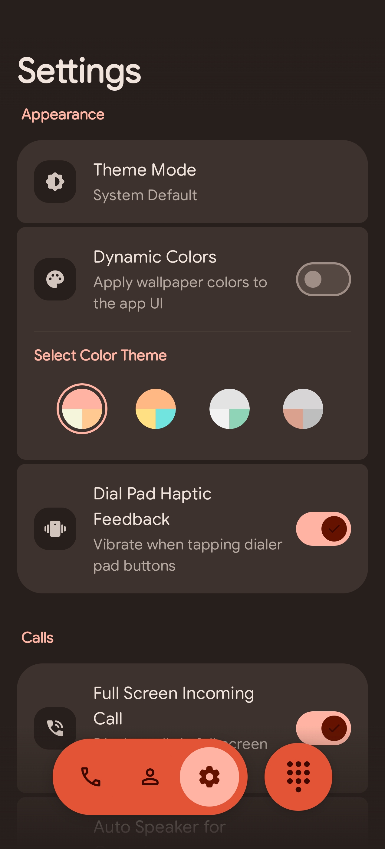 DialX Settings Screen